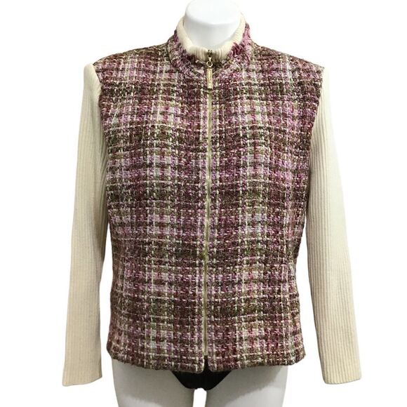 St John Sport By Marie Gray Tweed Knit Sweater Jacket Size XL - Picture 1 of 16